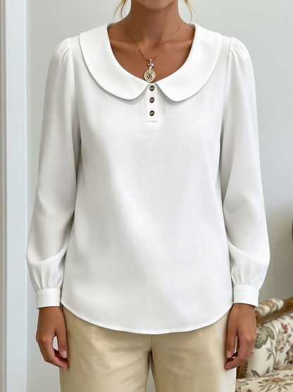 Peter Pan Collar Puff Long Sleeves Solid Color Blouse