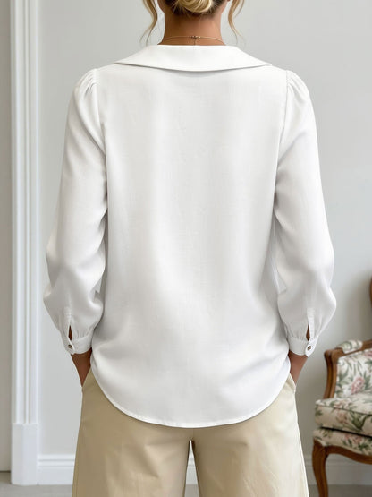 Peter Pan Collar Puff Long Sleeves Solid Color Blouse