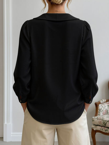 Peter Pan Collar Puff Long Sleeves Solid Color Blouse