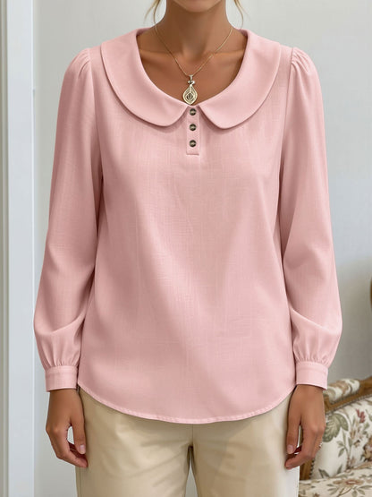 Peter Pan Collar Puff Long Sleeves Solid Color Blouse