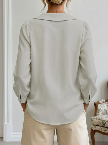Peter Pan Collar Puff Long Sleeves Solid Color Blouse