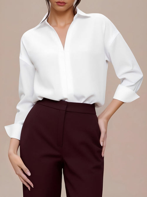 Lapel 3/4 Sleeves Solid Color Work Office Bodysuit