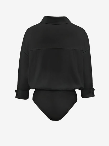 Lapel 3/4 Sleeves Solid Color Work Office Bodysuit