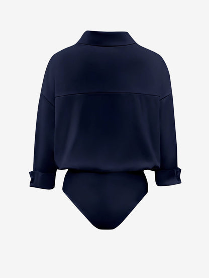 Lapel 3/4 Sleeves Solid Color Work Office Bodysuit