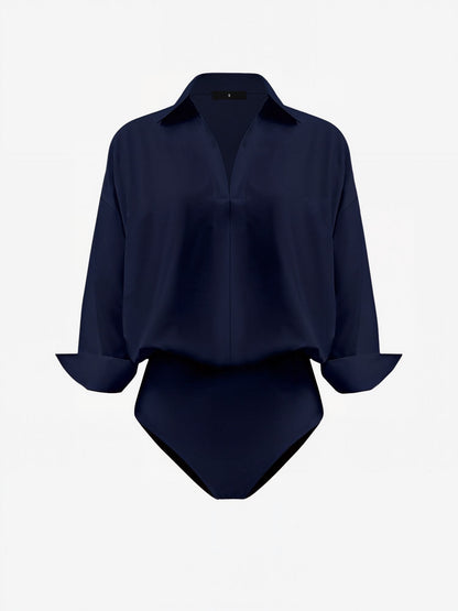 Lapel 3/4 Sleeves Solid Color Work Office Bodysuit
