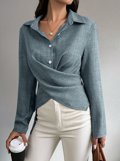 Long Sleeves Slit Criss Crioss Lace-Up Blouse