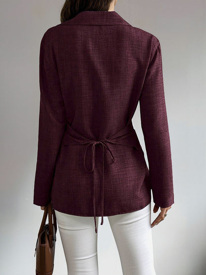 Long Sleeves Slit Criss Crioss Lace-Up Blouse