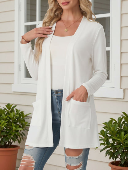 Open Front Long Sleeve Pockets Casual Jacket