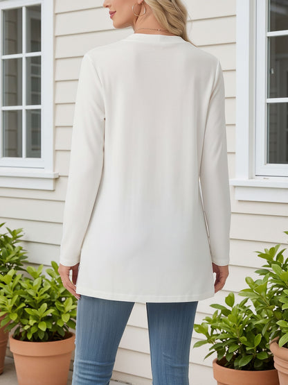 Open Front Long Sleeve Pockets Casual Jacket