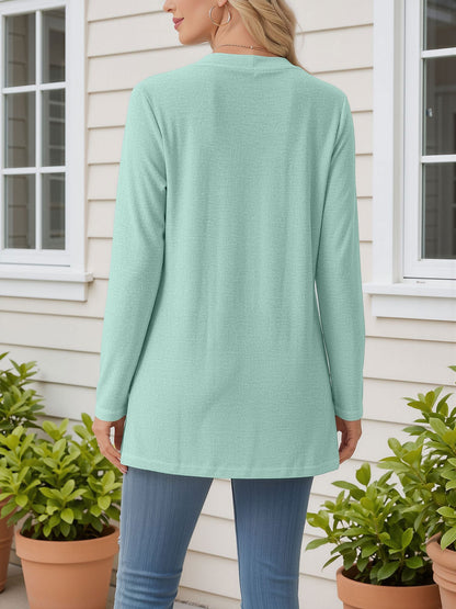 Open Front Long Sleeve Pockets Casual Jacket