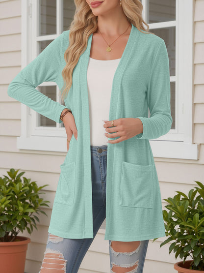 Open Front Long Sleeve Pockets Casual Jacket