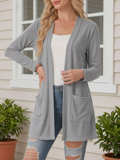 Open Front Long Sleeve Pockets Casual Jacket
