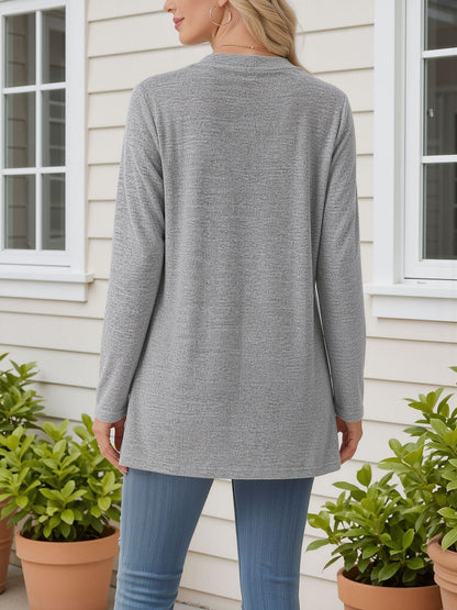 Open Front Long Sleeve Pockets Casual Jacket