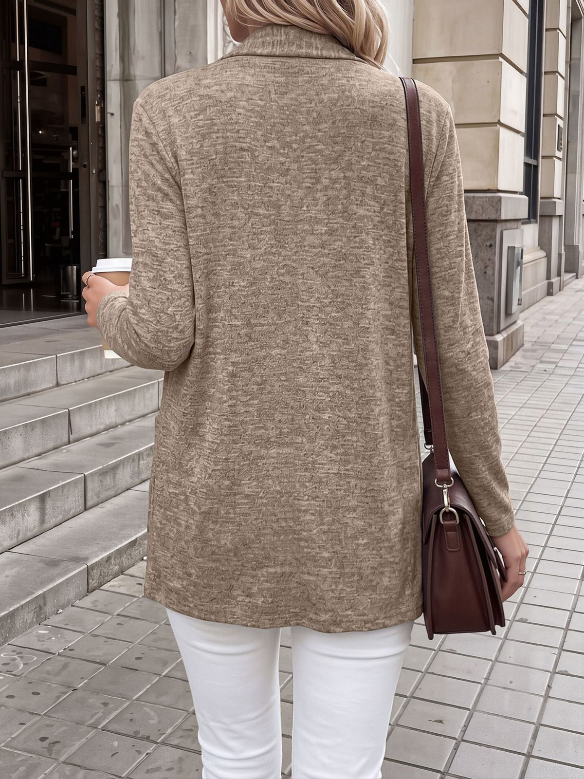 Casual Pocketed Long Sleeve Open Front Jacket