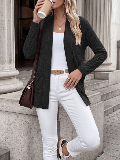 Casual Pocketed Long Sleeve Open Front Jacket