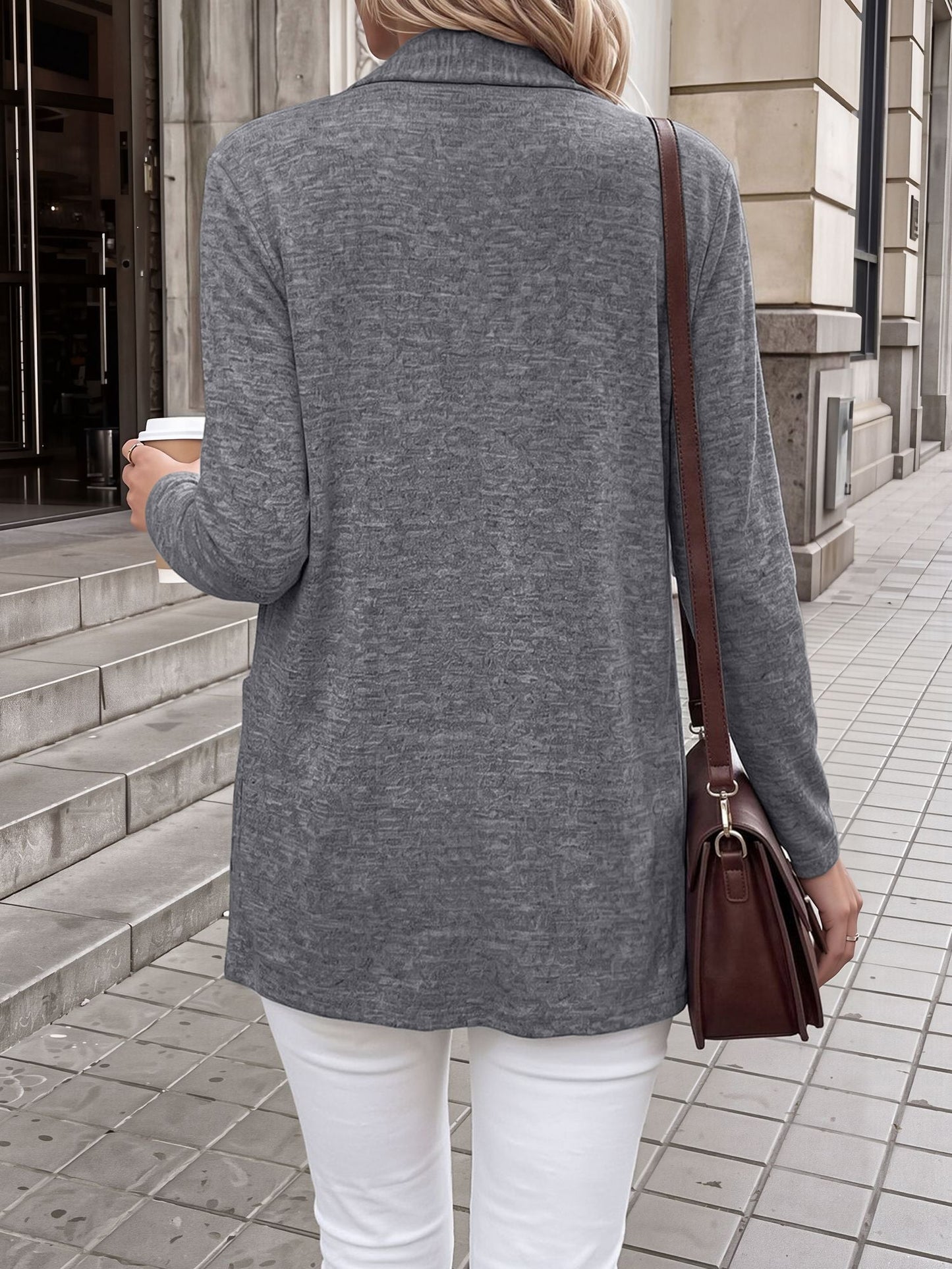 Casual Pocketed Long Sleeve Open Front Jacket