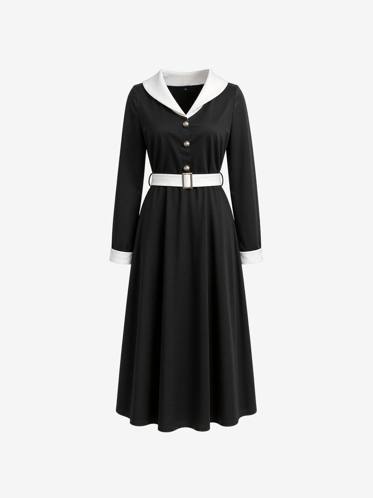 Retro Style Colorblocked Belted Midi A-Line Dress