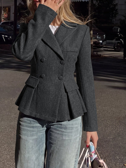 Notched Lapel Double Breasted Peplum Pea Coat