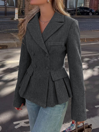 Notched Lapel Double Breasted Peplum Pea Coat