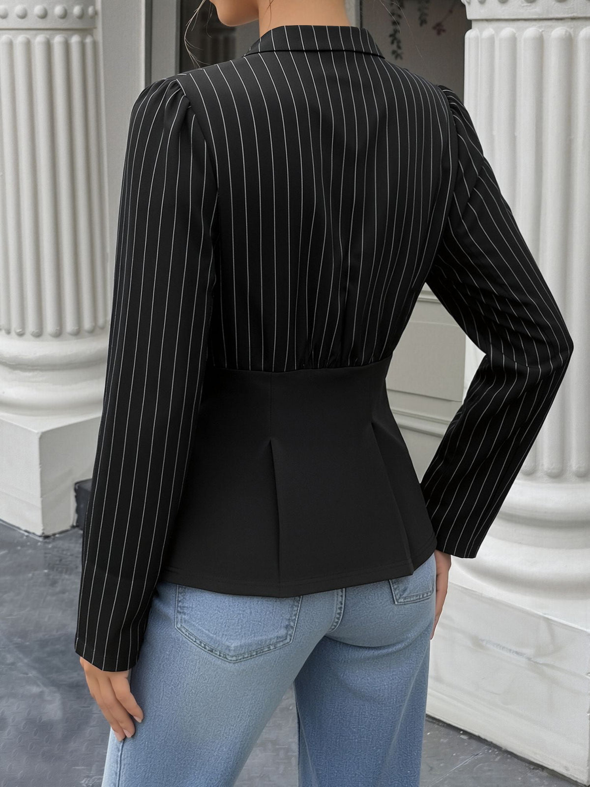 Striped Patchwork Long Sleeve Peplum Blouse