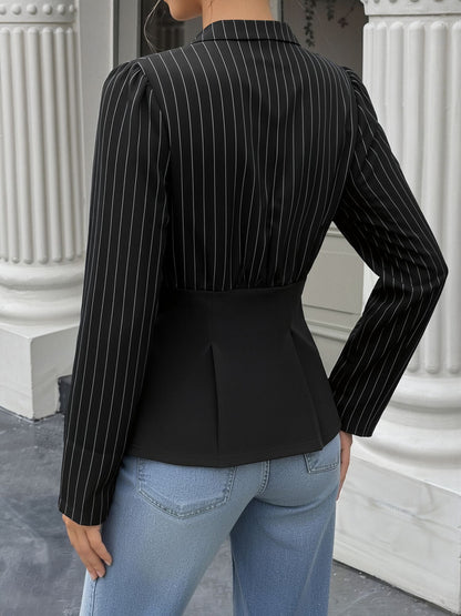 Striped Patchwork Long Sleeve Peplum Blouse