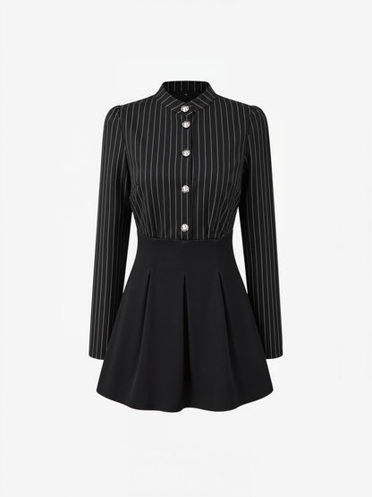 Striped Patchwork Long Sleeve Peplum Blouse