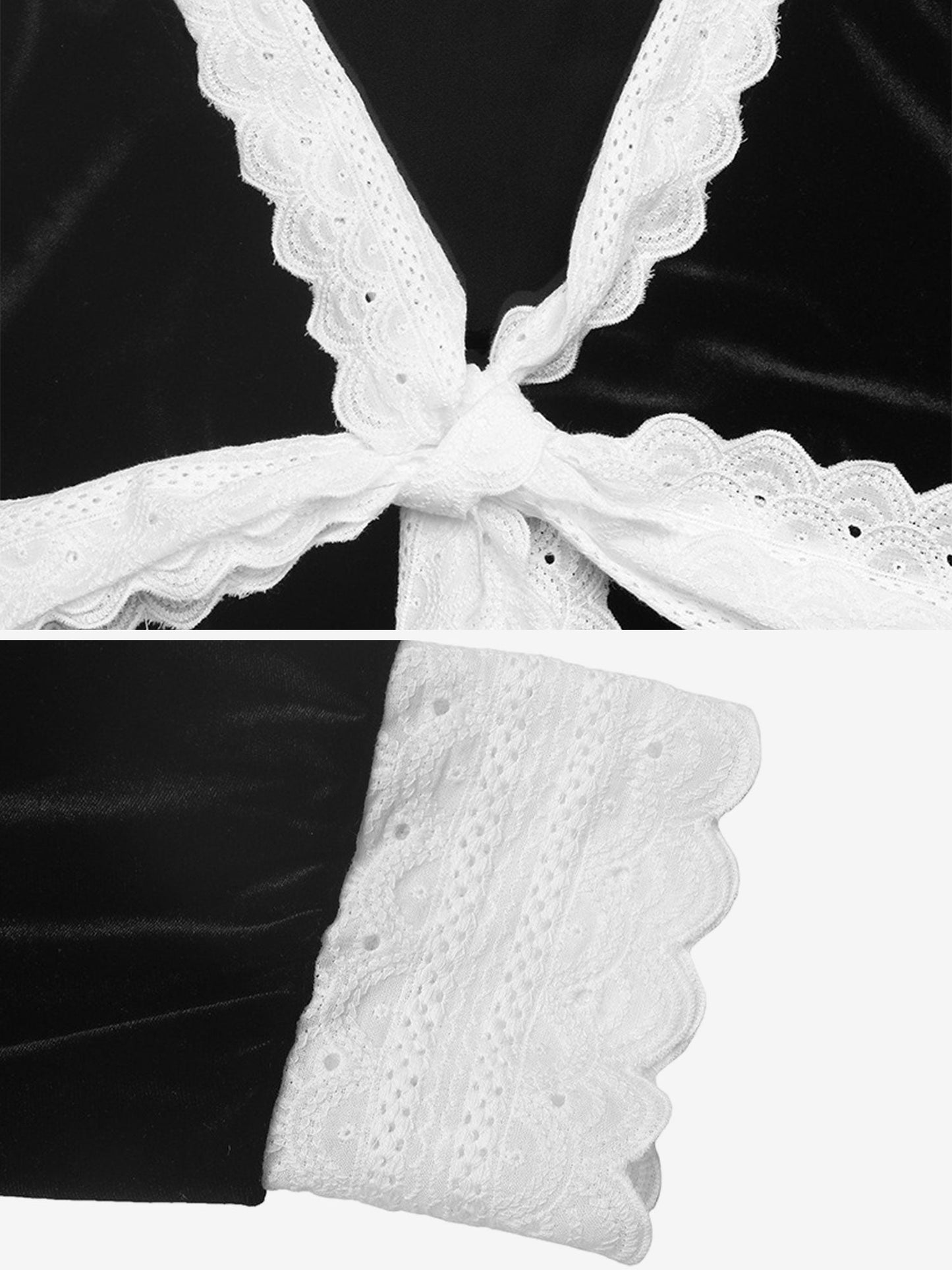 Colorblock Velvet Lace Bow Long Sleeve Blouse