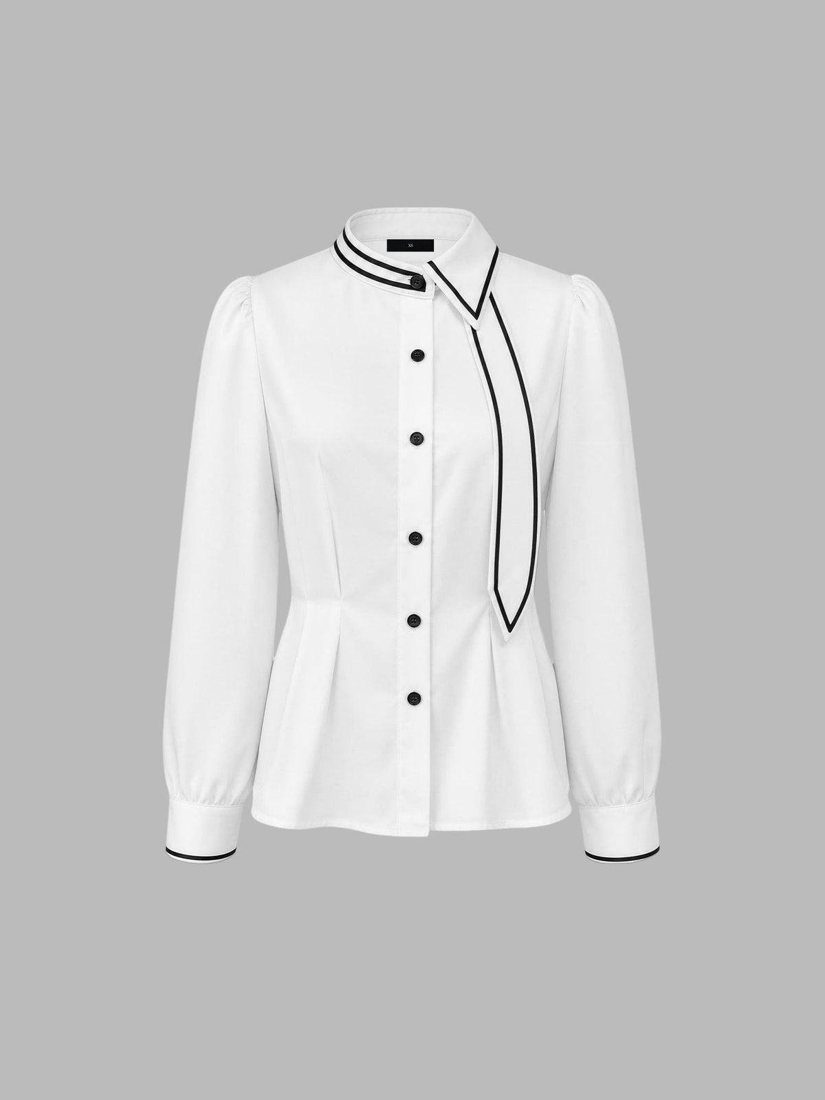 Colorblocked Puff Sleeves Cinched Waist Blouse