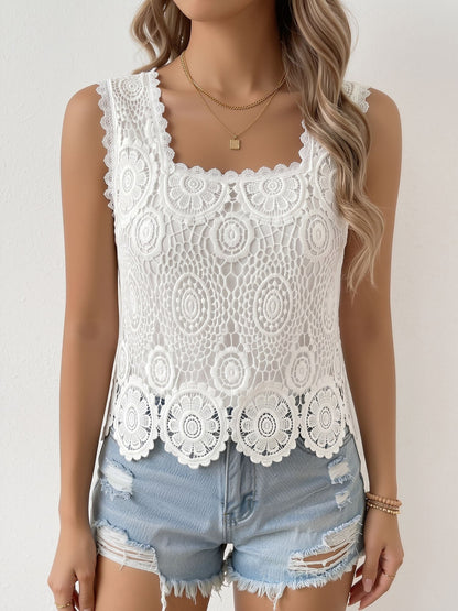 Square Neck Lace Sleeveless Cropped Top