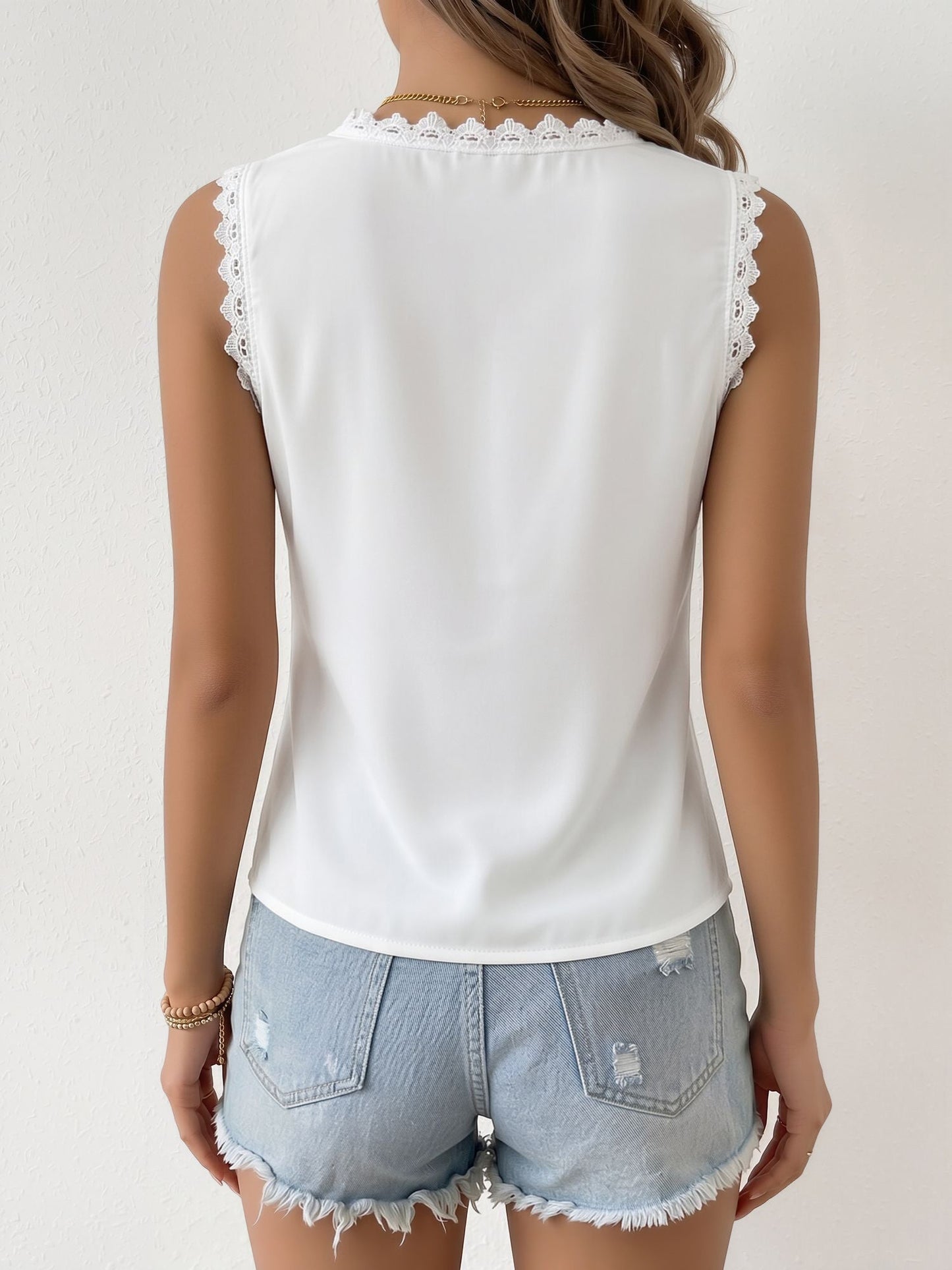 Square Neck Lace Sleeveless Cropped Top