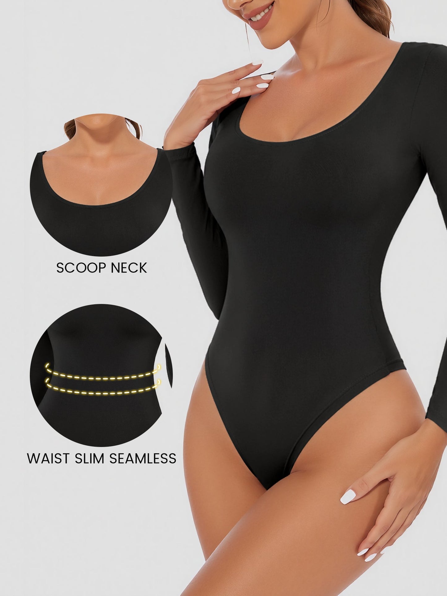 U Neck Long Sleeves Seamless Basic Bodysuit