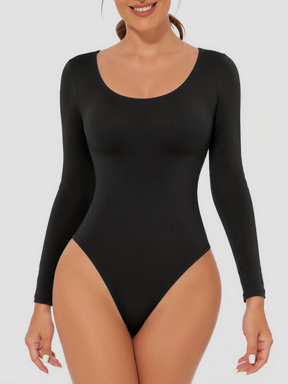 U Neck Long Sleeves Seamless Basic Bodysuit
