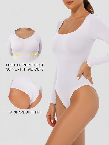 U Neck Long Sleeves Seamless Basic Bodysuit