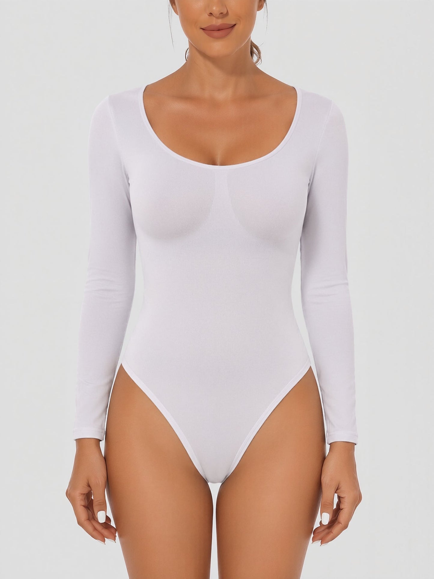 U Neck Long Sleeves Seamless Basic Bodysuit
