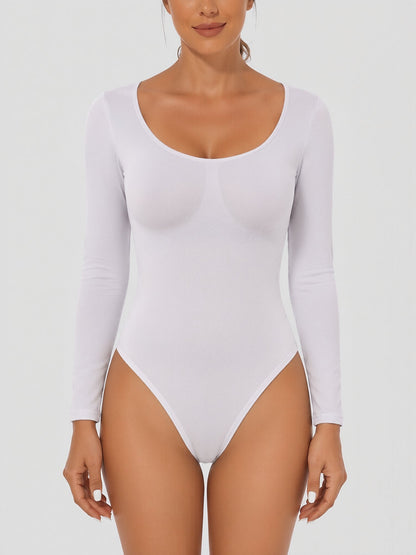 U Neck Long Sleeves Seamless Basic Bodysuit