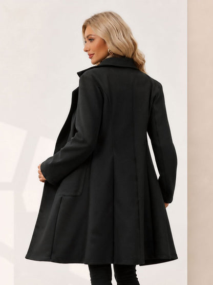 Notched Lapel Long Sleeves Mid Length Pea Coat
