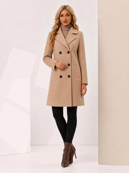 Notched Lapel Long Sleeves Mid Length Pea Coat