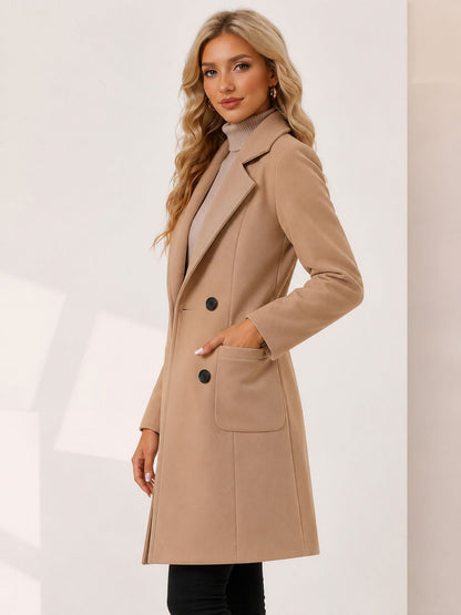 Notched Lapel Long Sleeves Mid Length Pea Coat