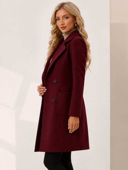 Notched Lapel Long Sleeves Mid Length Pea Coat