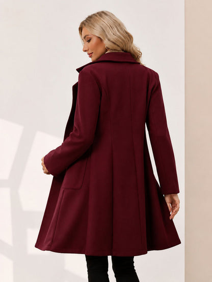 Notched Lapel Long Sleeves Mid Length Pea Coat
