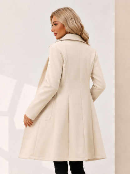 Notched Lapel Long Sleeves Mid Length Pea Coat