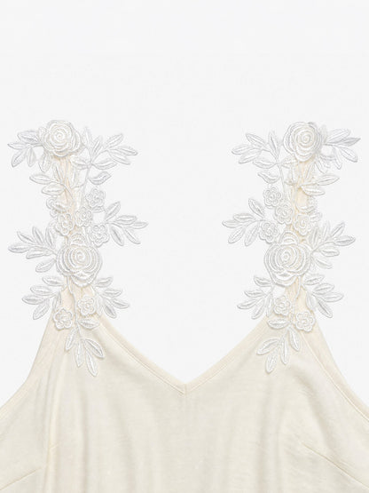 Lace Patchwork Sleeveless Belted Side Slit Dress