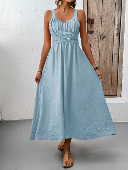 Sleeveless Ruched Lace-Up A-Line Midi Dress