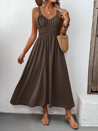 Sleeveless Ruched Lace-Up A-Line Midi Dress