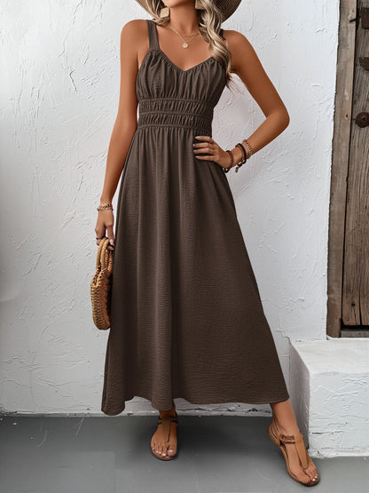 Sleeveless Ruched Lace-Up A-Line Midi Dress