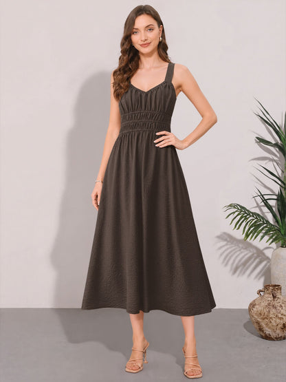 Sleeveless Ruched Lace-Up A-Line Midi Dress