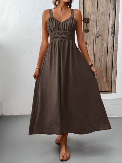 Sleeveless Ruched Lace-Up A-Line Midi Dress