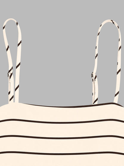 Striped Spaghetti Strap Backless Tiered Resort Dress