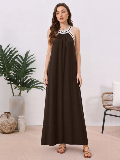 Vacation Style Lace Patchwork Sleeveless Maxi Dress