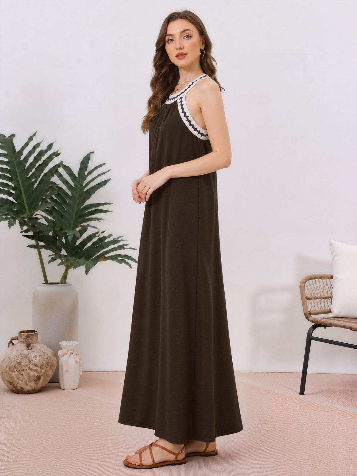 Vacation Style Lace Patchwork Sleeveless Maxi Dress
